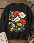 Poppy Daisy Frame Floral Garden Graphic Sweatshirt