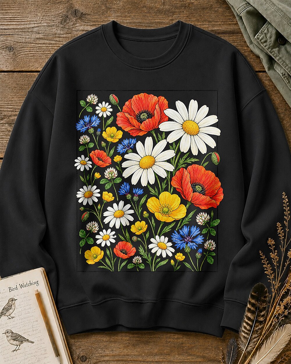 Poppy Daisy Frame Floral Garden Graphic Sweatshirt