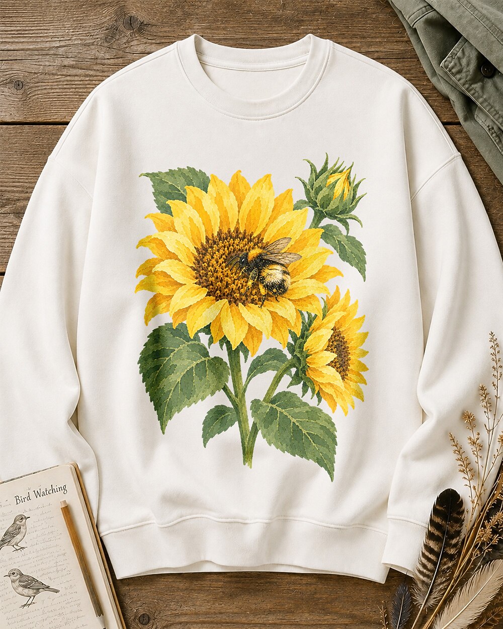 Sunflower Garden Frame Floral Botanical Graphic Sweatshirt
