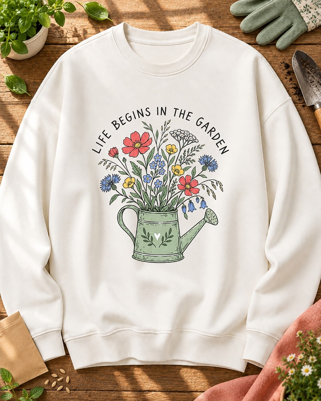 Wildflower Floral Watering Can Garden Life Begins Sweatshirt