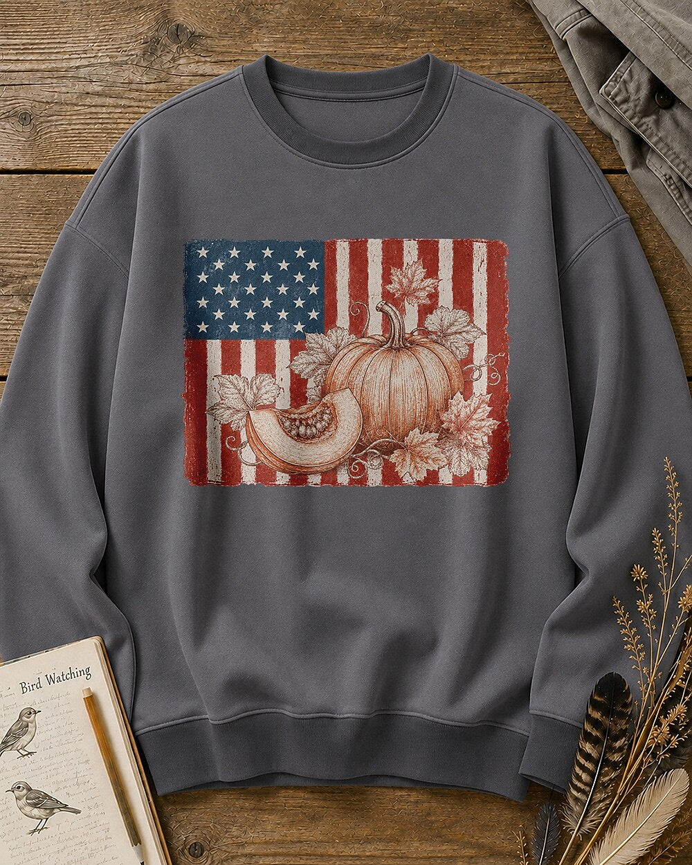American Flag Pumpkin Maple Leaf Autumn Harvest Sweatshirt