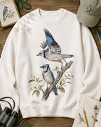 Blue Jay Pair Dogwood Blossom Birdwatching Sweatshirt