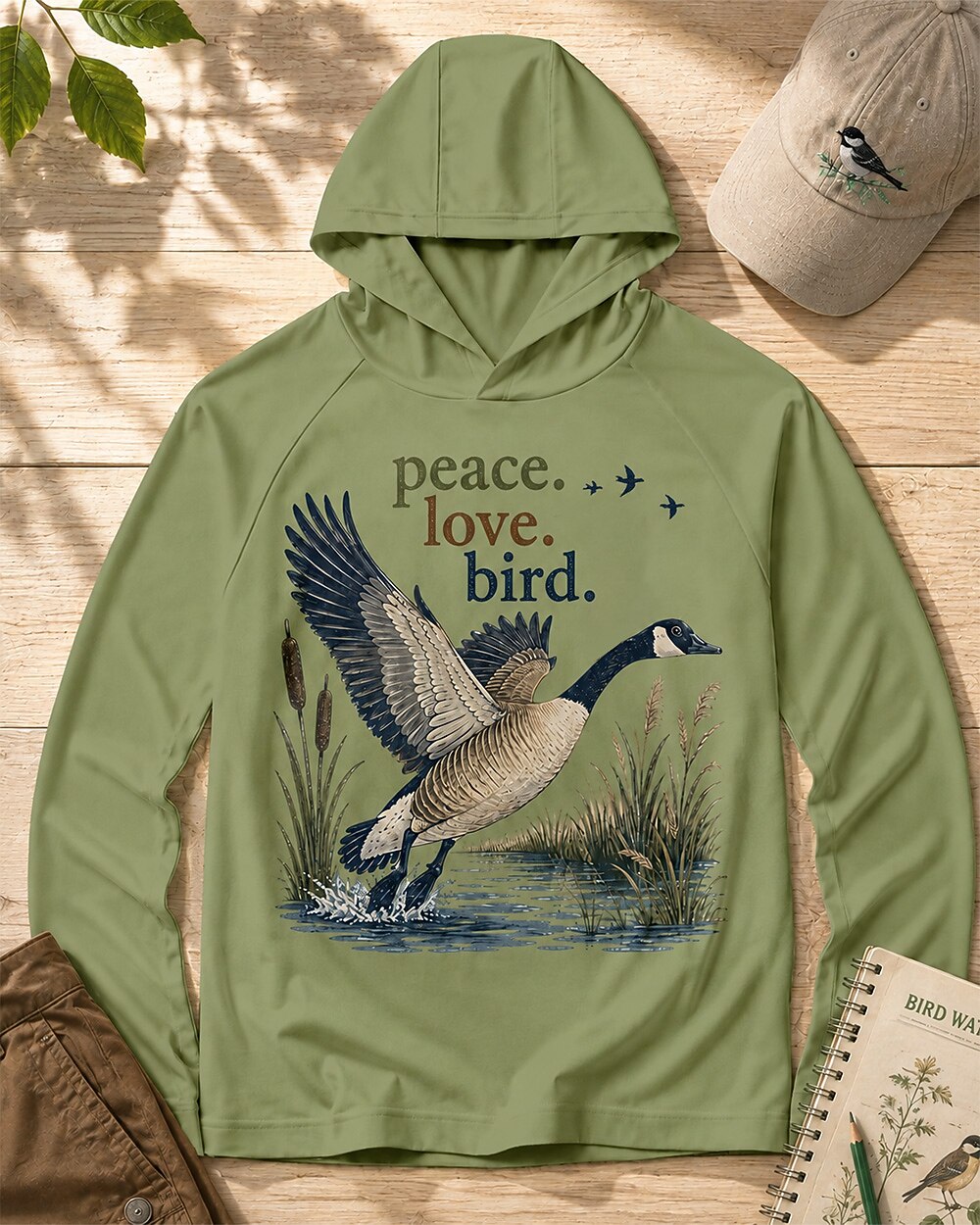 UPF 50+ Goose Taking Flight Wetland Sun Protection Hoodie for birdwatching enthusiasts – product image 1