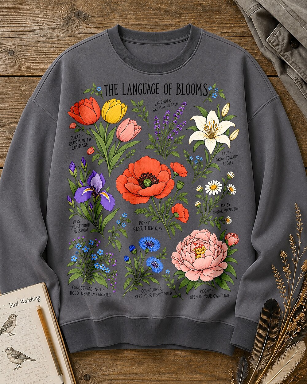 Poppy Daisy Frame Floral Garden Graphic Sweatshirt