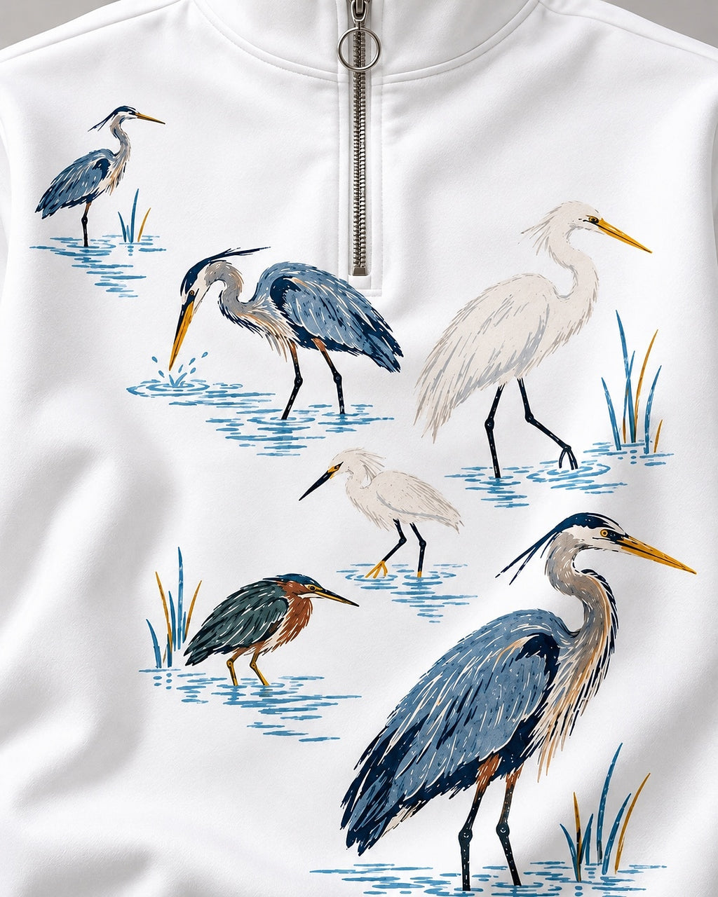 Heron Egret Kingfisher Water Birds UPF50+ Spandex Quarter-Zip Stretch Sweatshirt