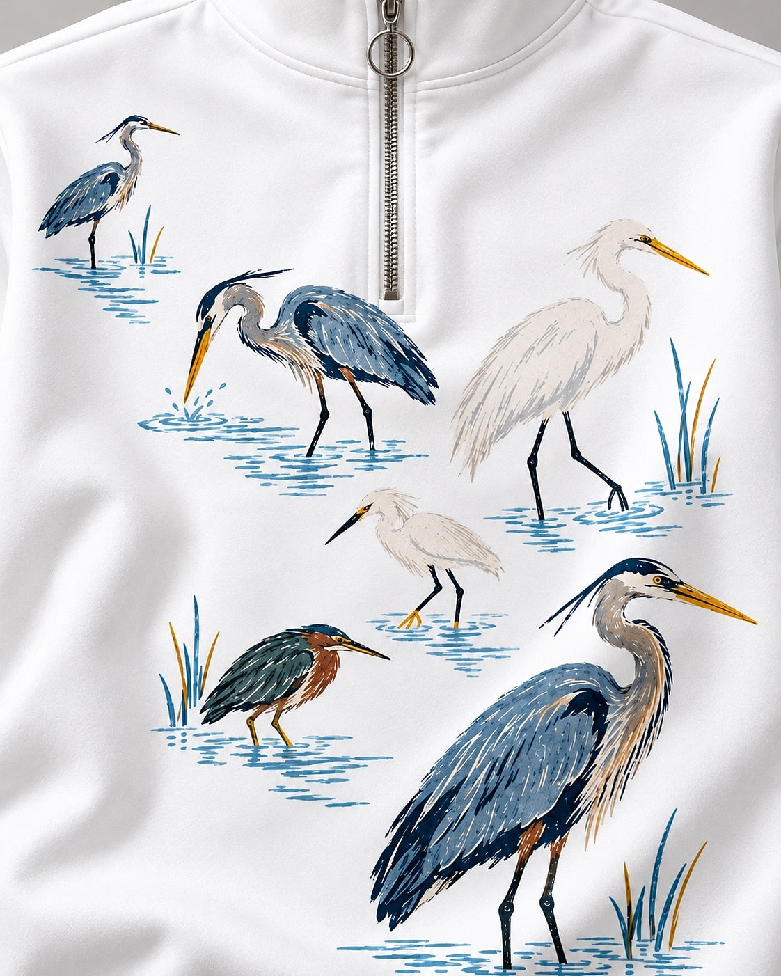 Heron Egret Kingfisher Water Birds UPF50+ Spandex Quarter-Zip Stretch Sweatshirt