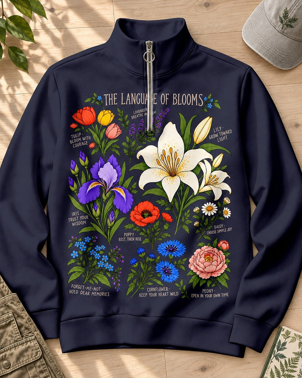 Language of Blooms Garden Quarter-Zip Stretch Sweatshirt Spandex UPF50+