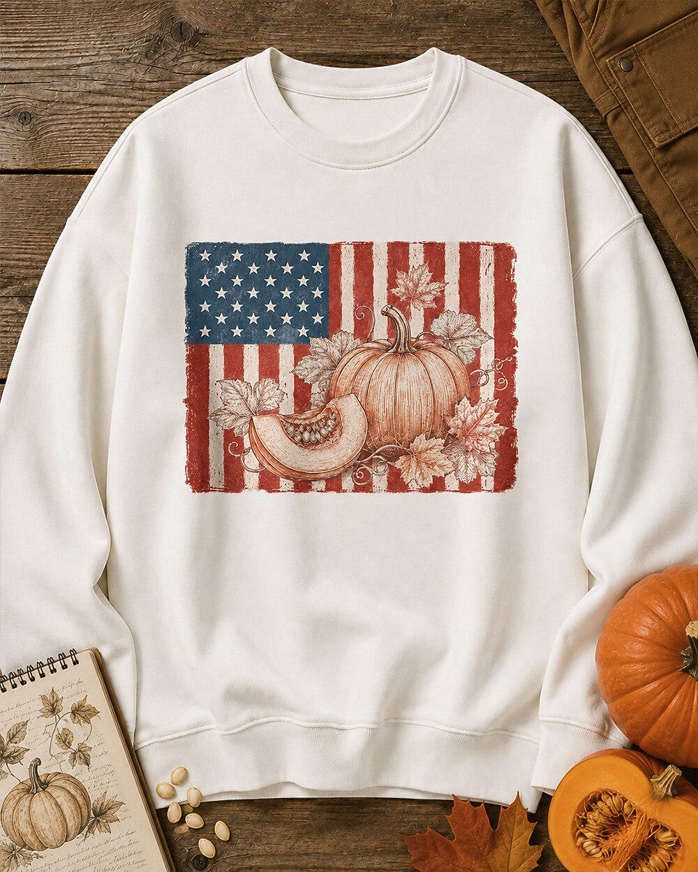 American Flag Pumpkin Maple Leaf Autumn Harvest Sweatshirt