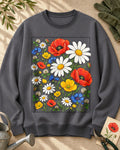 Poppy Daisy Frame Floral Garden Graphic Sweatshirt