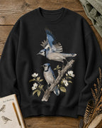 Blue Jay Pair Dogwood Blossom Birdwatching Sweatshirt