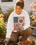 American Flag Sunflower Vintage Botanical Sketch Sweatshirt