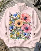 Poppy Wildflower Garden Quarter-Zip Stretch Sweatshirt Spandex UPF50+