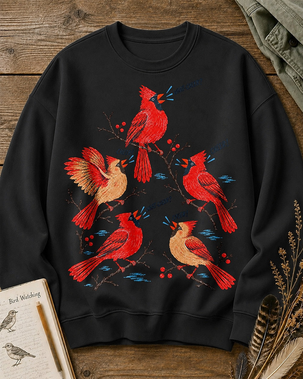 Cardinal What Cheer Winter Bird Graphic Sweatshirt