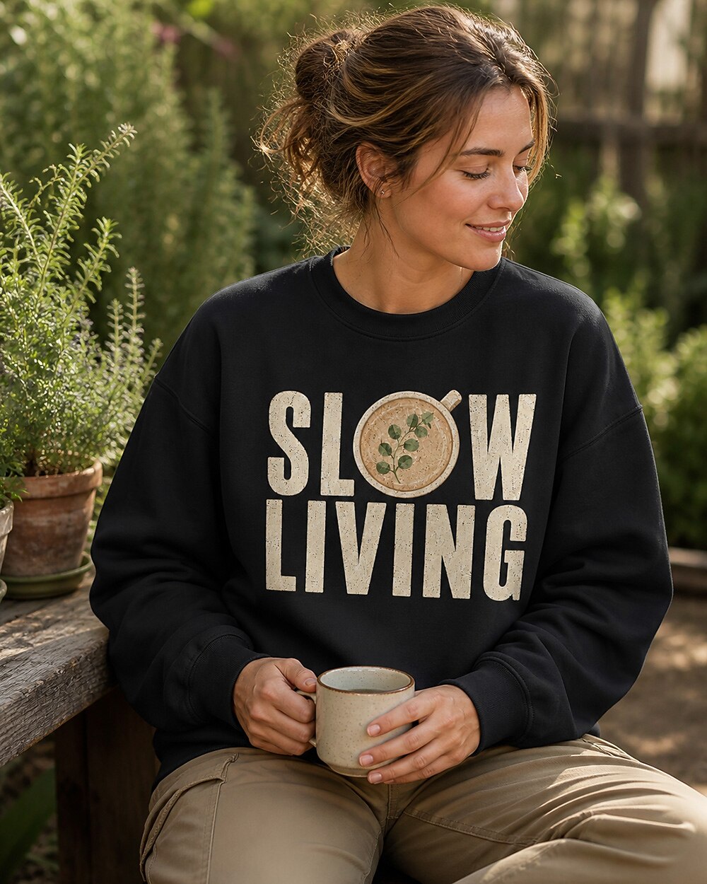 Slow Living Potted Herb Botanical Gardening Sweatshirt