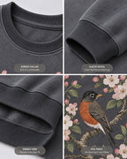 American Robin Apple Blossom Vintage Bird Watching Sweatshirt