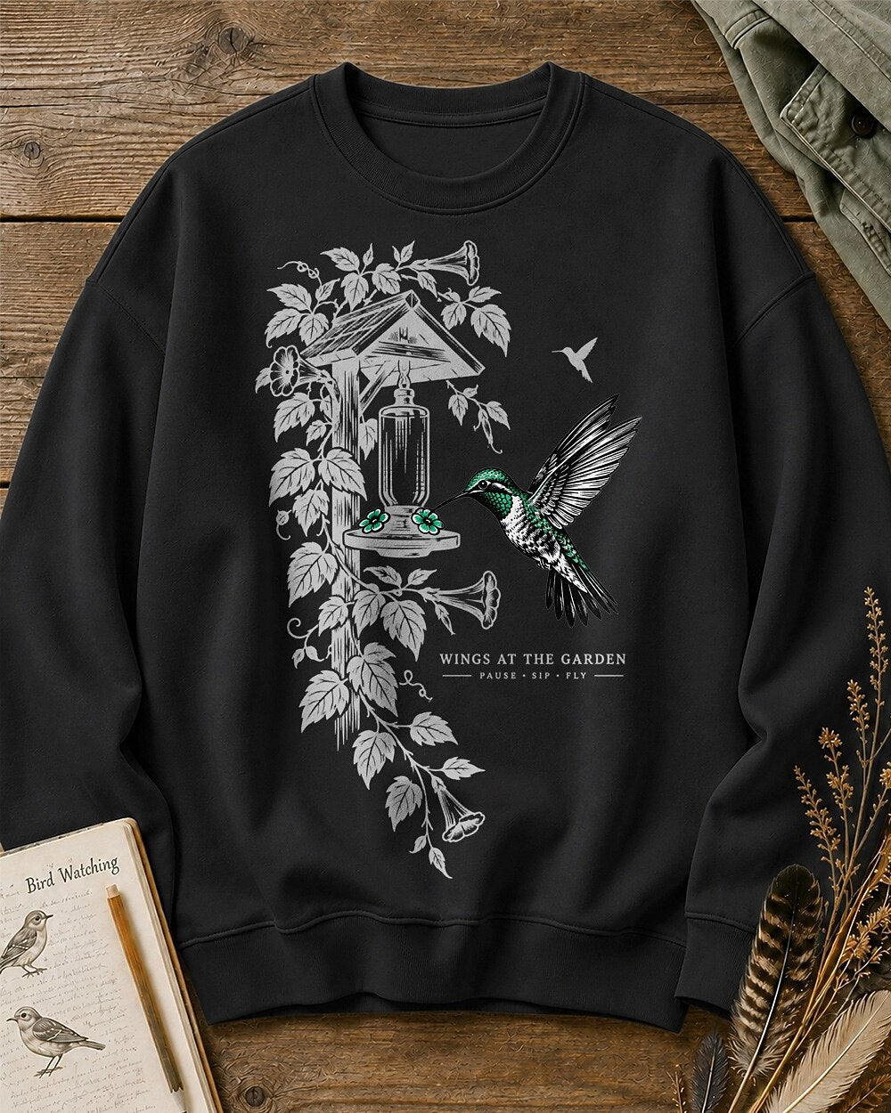 Hummingbird Feeder Trumpet Flowers Garden Backyard Bird Watching Sweatshirt