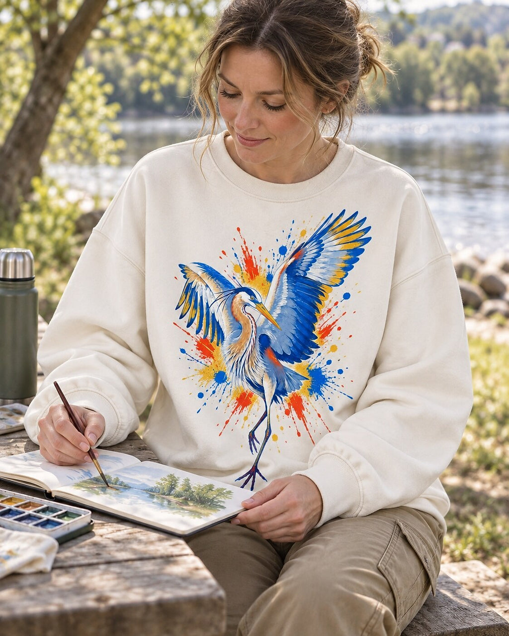 Great Blue Heron Colorful Wings Art Bird Watching Sweatshirt