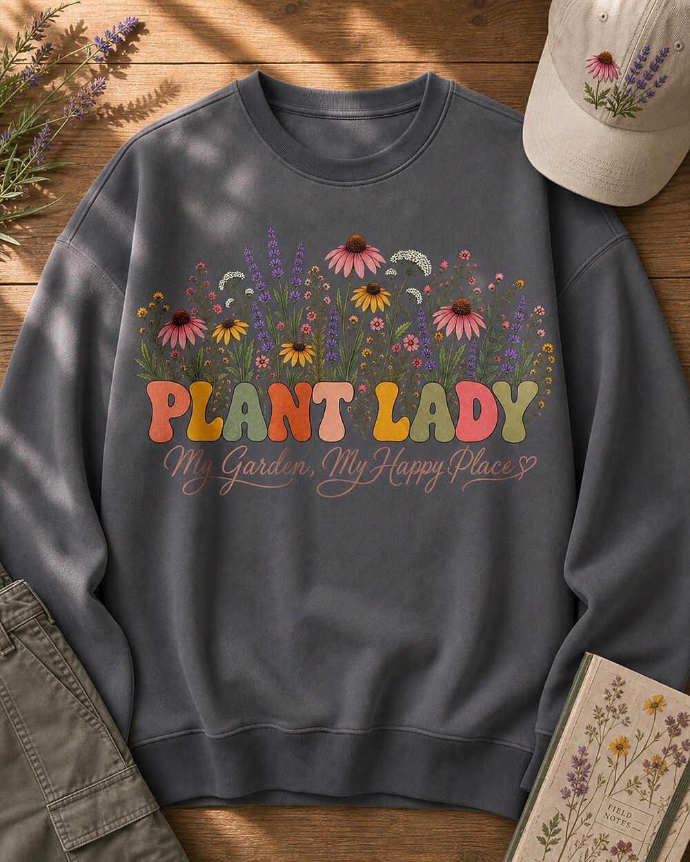 Coneflower Lavender Plant Lady Garden Graphic Sweatshirt