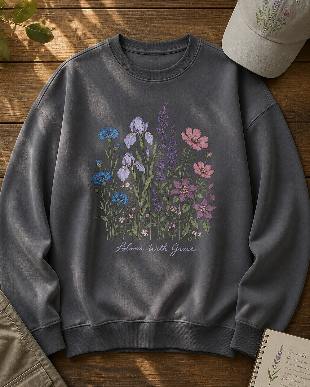 Cornflower lris Lavender Wildflower Bouquet Garden Sweatshirt