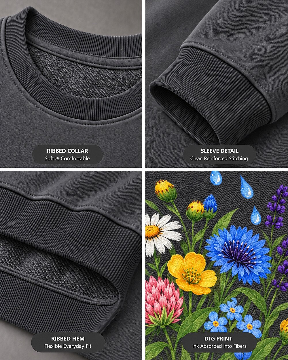 Watering Can Wildflower Garden Graphic Sweatshirt