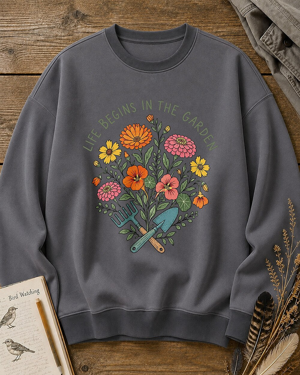 Colorful Zinnia Nasturtium Garden Tools Wildflower Sweatshirt
