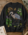 Great Blue Heron Wetland Grasses Wildflower Bird Watching Sweatshirt