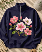 Cherry Blossom Garden Quarter-Zip Stretch Sweatshirt Spandex UPF50+