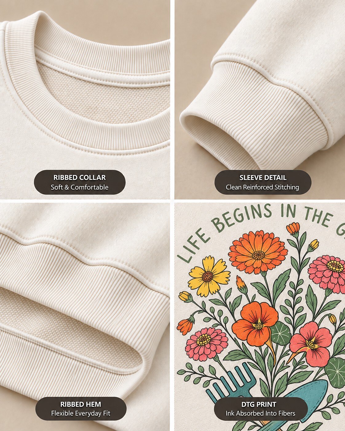 Colorful Zinnia Nasturtium Garden Tools Wildflower Sweatshirt