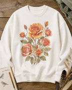 Orange Rose Vintage Botanical Cottage Garden Sweatshirt