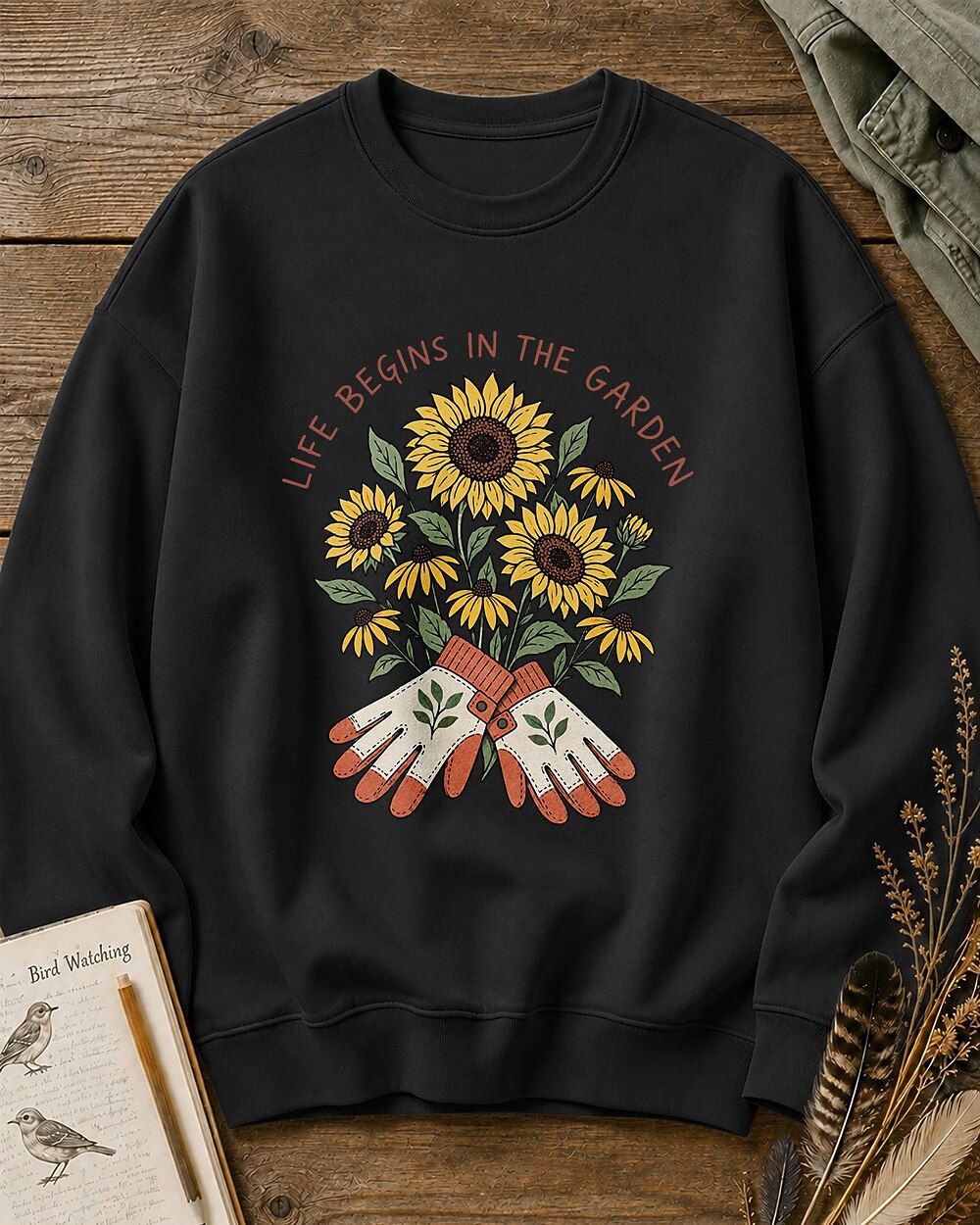 Sunflower Garden Gloves Wildflower Cottage Gardening Sweatshirt