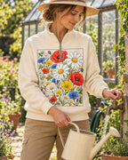 Wildflower Poppy Daisy Quarter-Zip Stretch Sweatshirt Spandex UPF50+