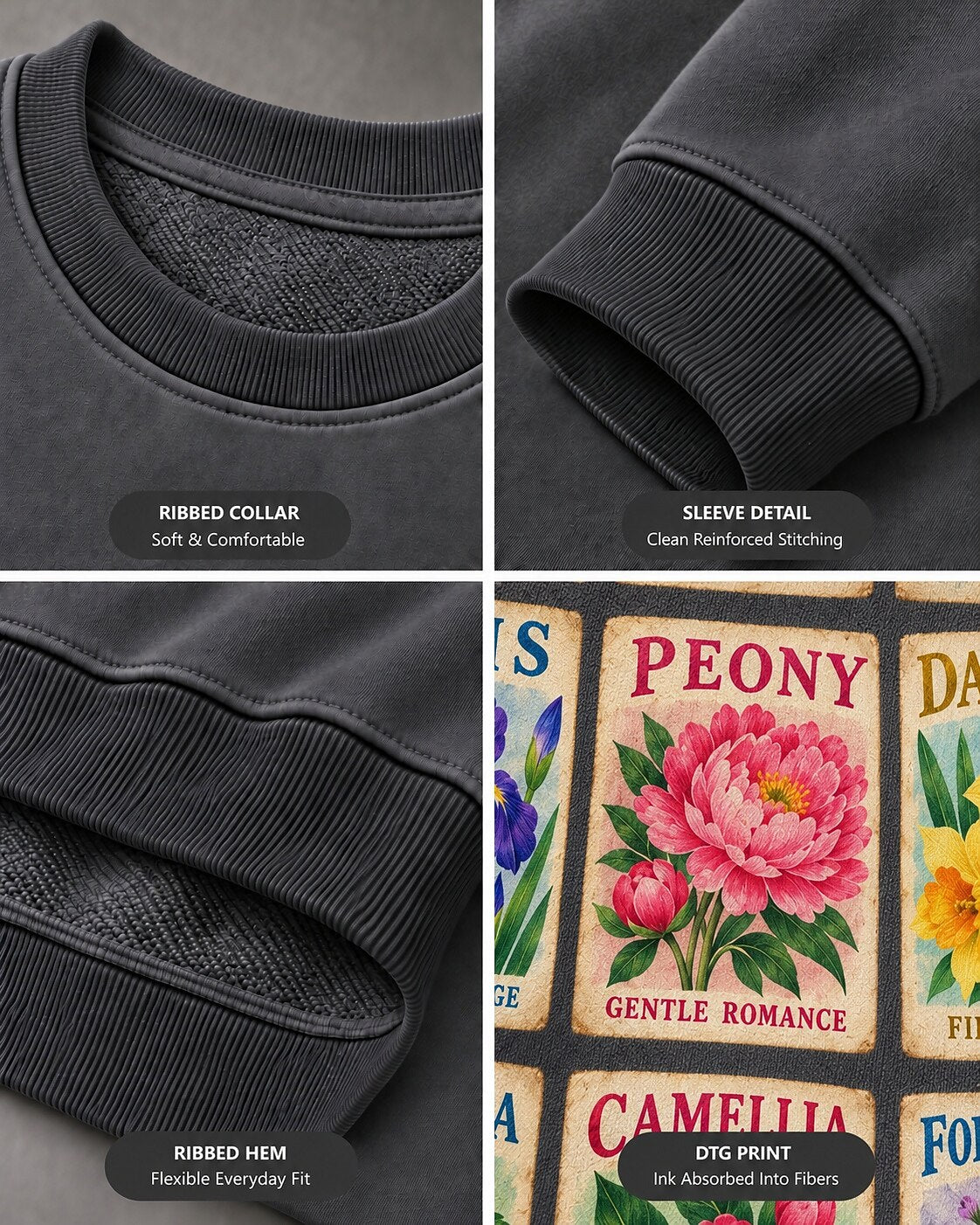 Flower Cards Garden Botanical Graphic Sweatshirt