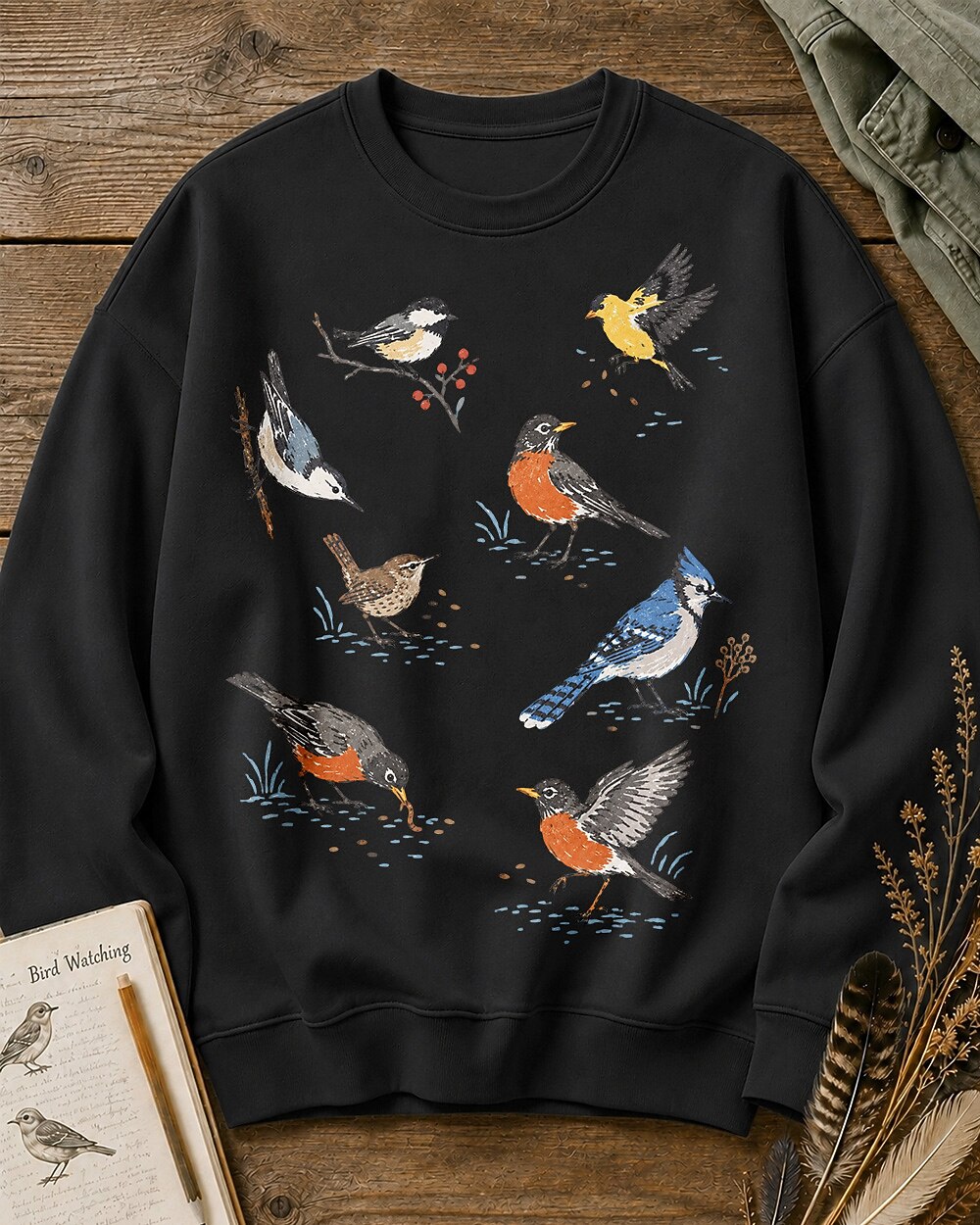 Spring Backyard Birdwatching Songbirds Graphic Sweatshirt