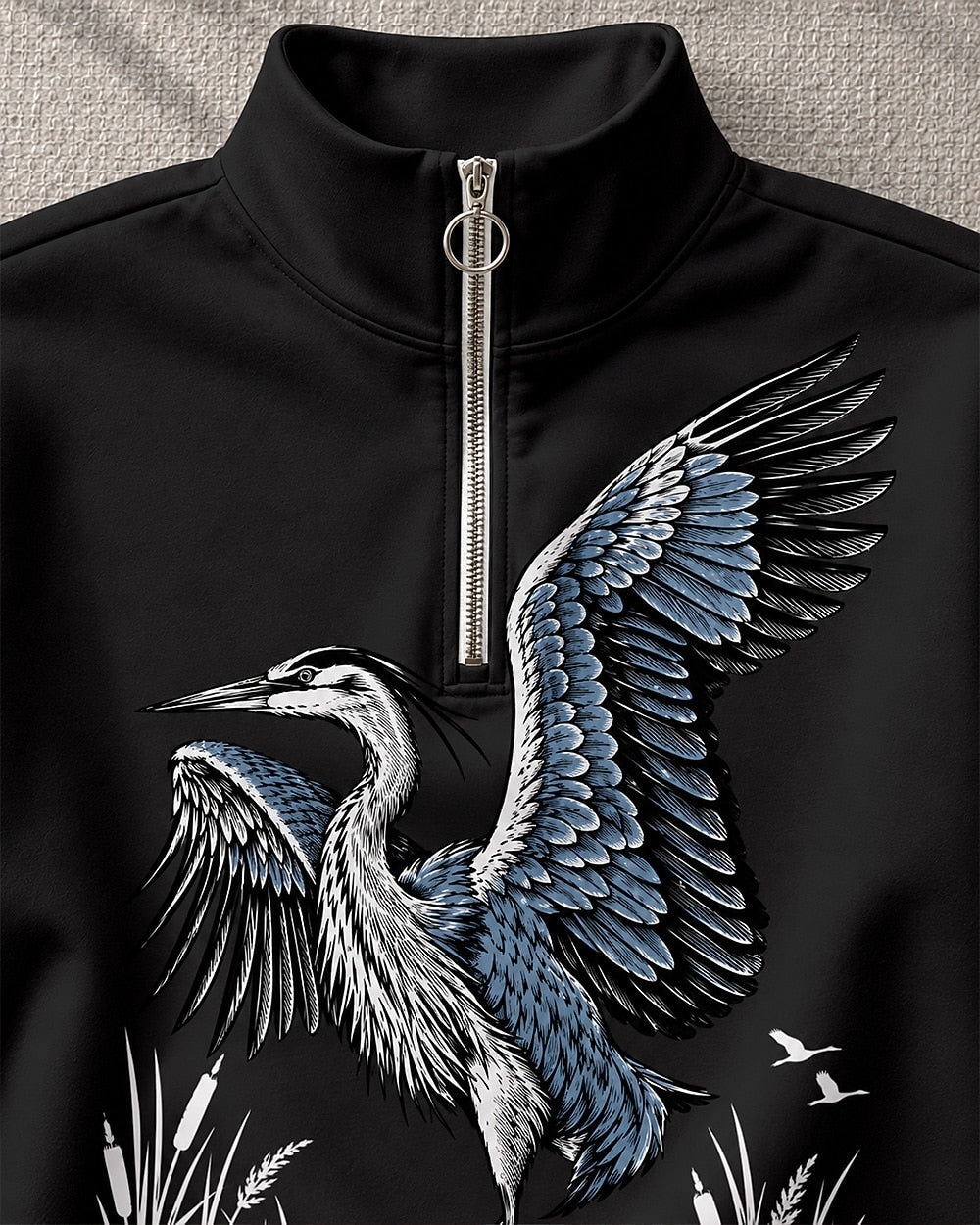 Great Blue Heron Wetland UPF50+ Spandex Quarter-Zip Stretch Sweatshirt