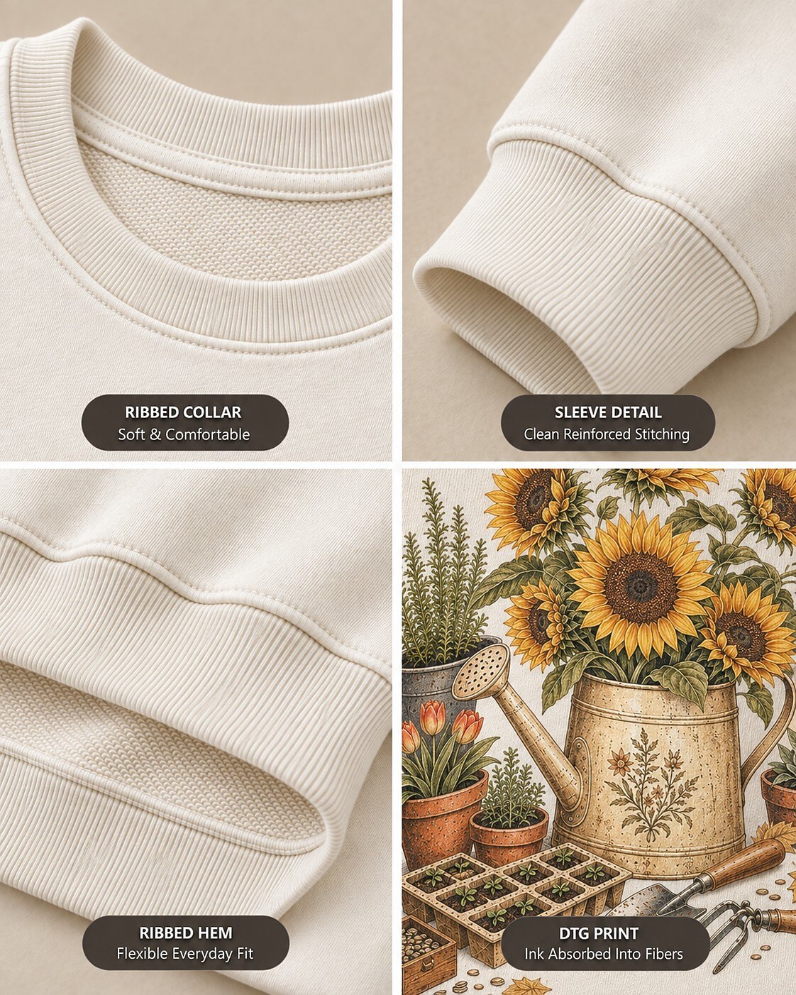 Sunflower Watering Can Cottage Garden Tools Sweatshirt