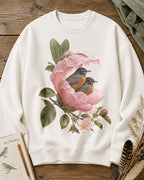 American Robin Pair Rose Blossom Birdwatching Sweatshirt