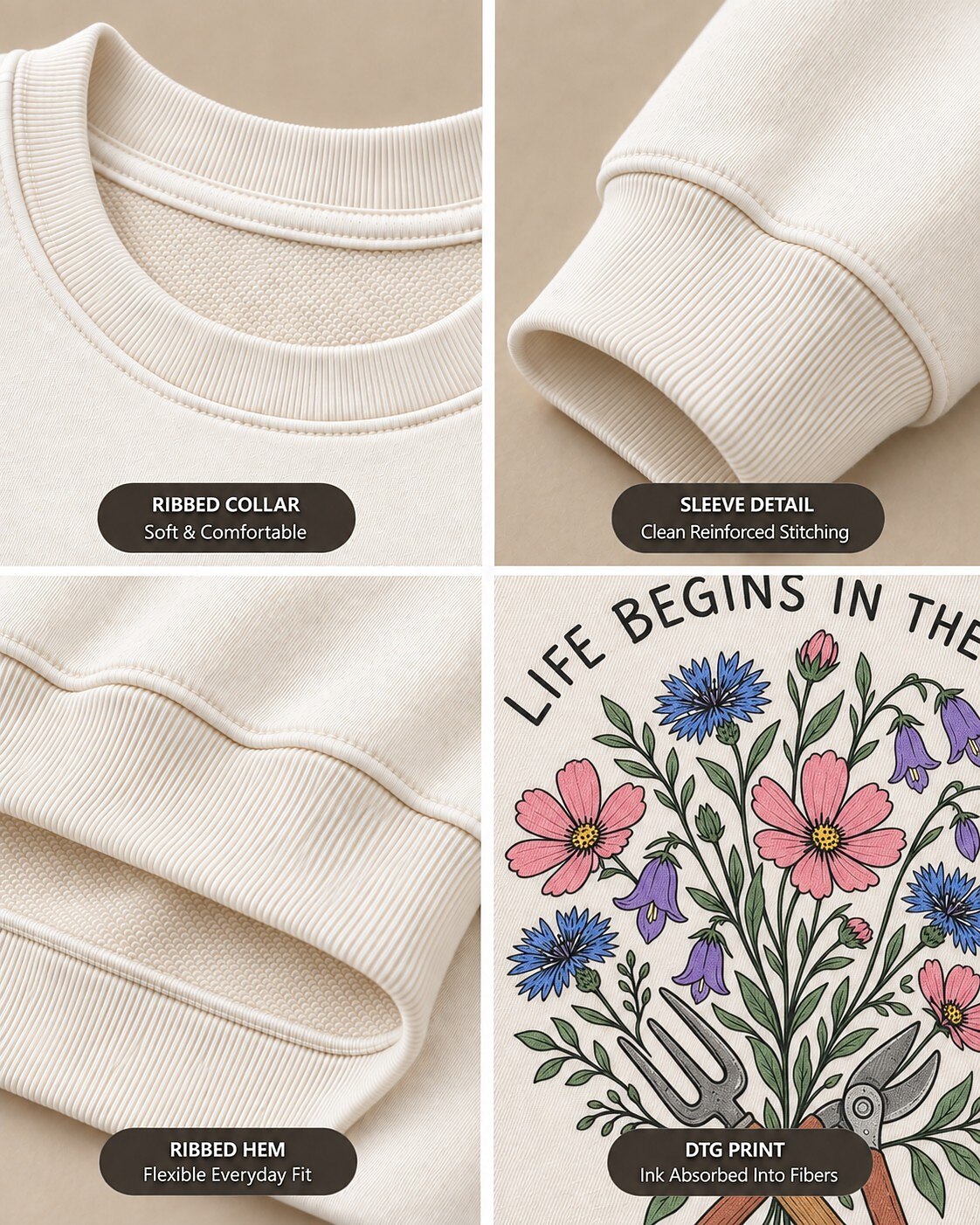 Cornflower Cosmos Wildflower Cottage Garden Tools Sweatshirt