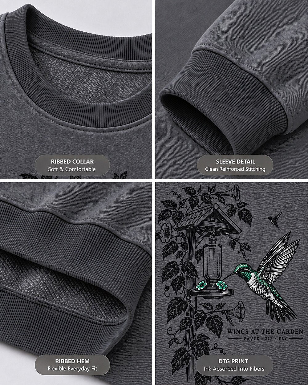 Hummingbird Feeder Trumpet Flowers Garden Backyard Bird Watching Sweatshirt
