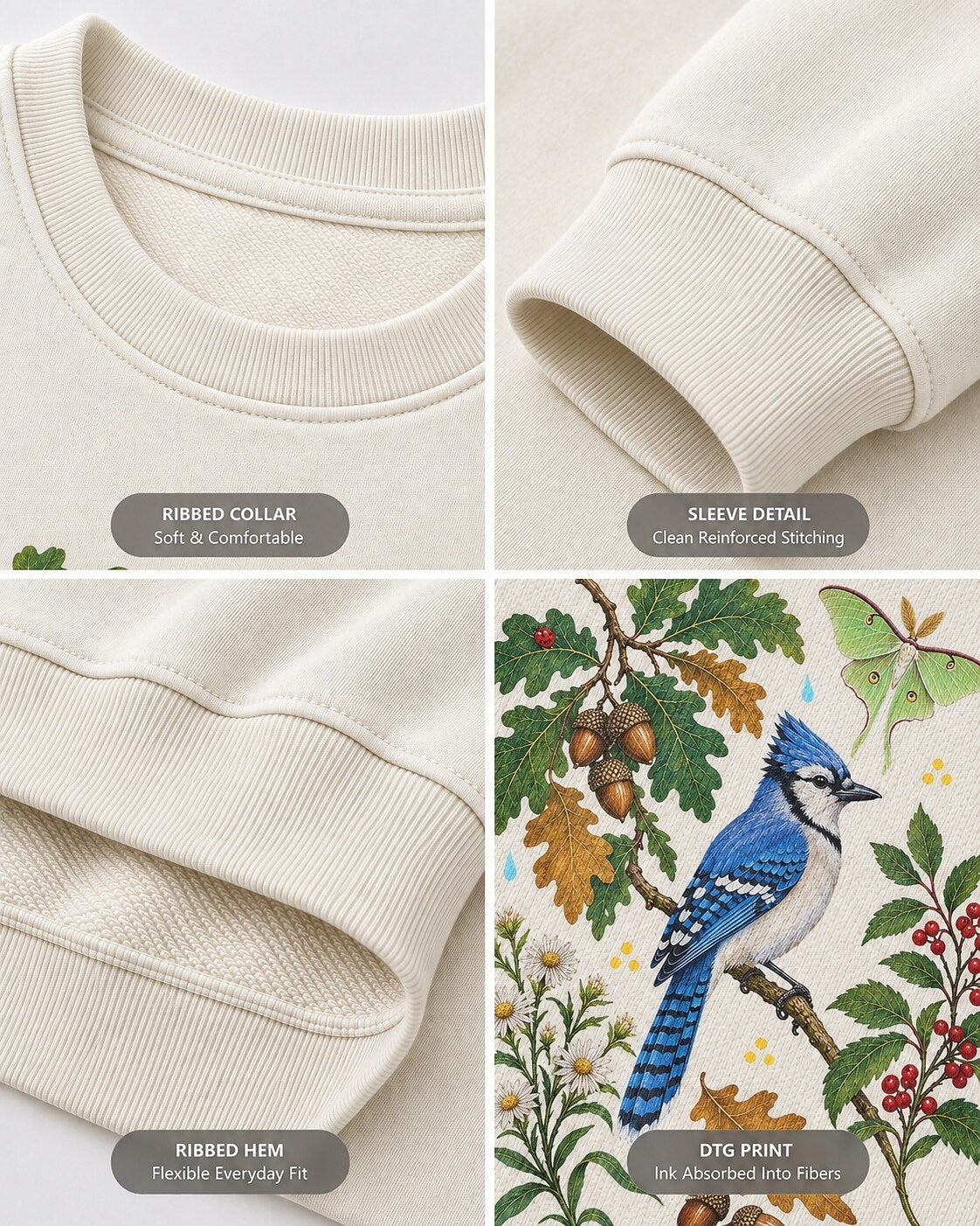 Blue Jay Oak Acorn Holly Berry Bird Watching Sweatshirt