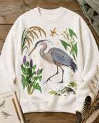Great Blue Heron Wetland Grasses Wildflower Bird Watching Sweatshirt