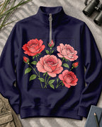 Rose Bouquet Garden Quarter-Zip Stretch Sweatshirt Spandex UPF50+