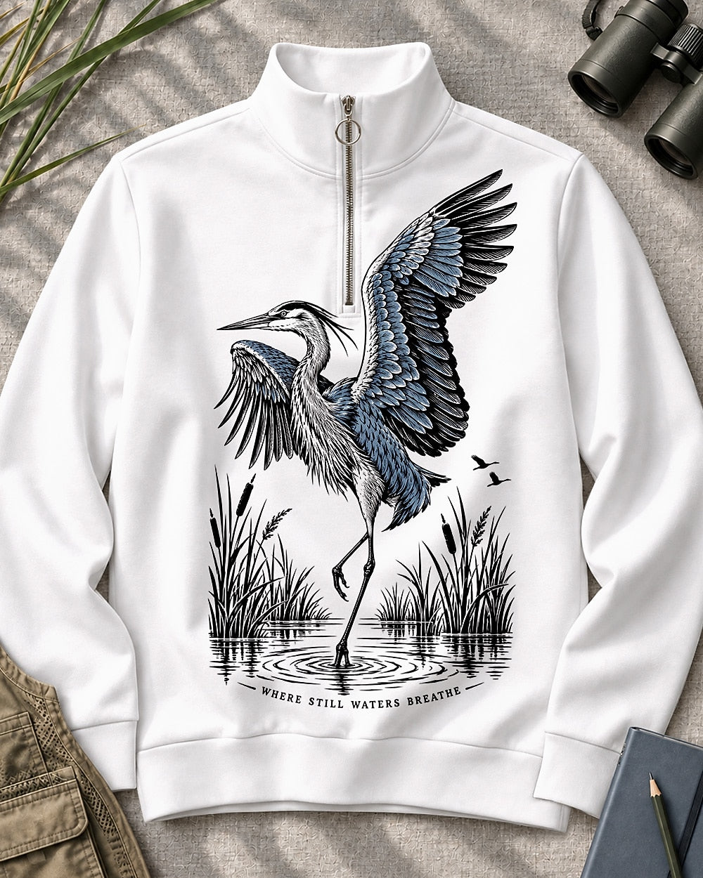Great Blue Heron Wetland UPF50+ Spandex Quarter-Zip Stretch Sweatshirt
