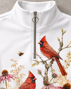 Northern Cardinal Coneflower Garden UPF50+ Spandex Quarter-Zip Stretch Sweatshirt
