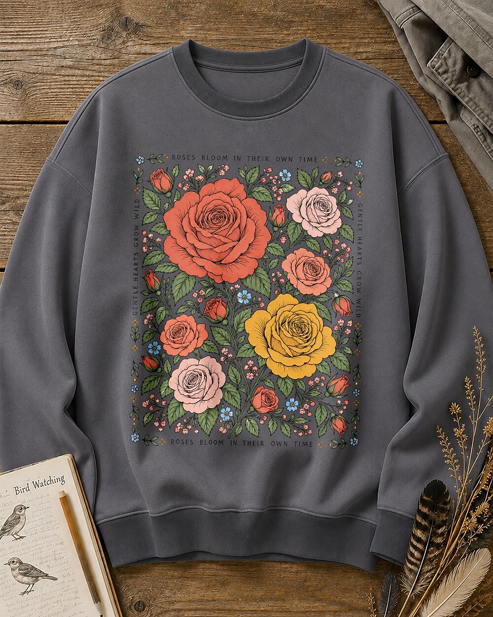 Vintage Rose Garden Floral Bouguet Botanical Sweatshirt