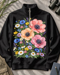 Poppy Wildflower Garden Quarter-Zip Stretch Sweatshirt Spandex UPF50+