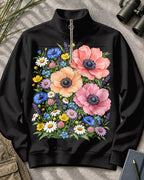 Poppy Wildflower Garden Quarter-Zip Stretch Sweatshirt Spandex UPF50+