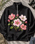 Cherry Blossom Garden Quarter-Zip Stretch Sweatshirt Spandex UPF50+