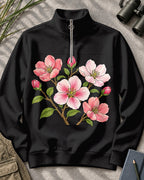 Cherry Blossom Garden Quarter-Zip Stretch Sweatshirt Spandex UPF50+