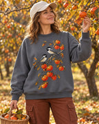 Black Capped Chickadee Persimmon Branch Autumn Bird Watching Sweatshirt