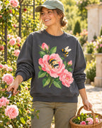 Rose Bee Garden Floral Botanical Graphic Sweatshirt